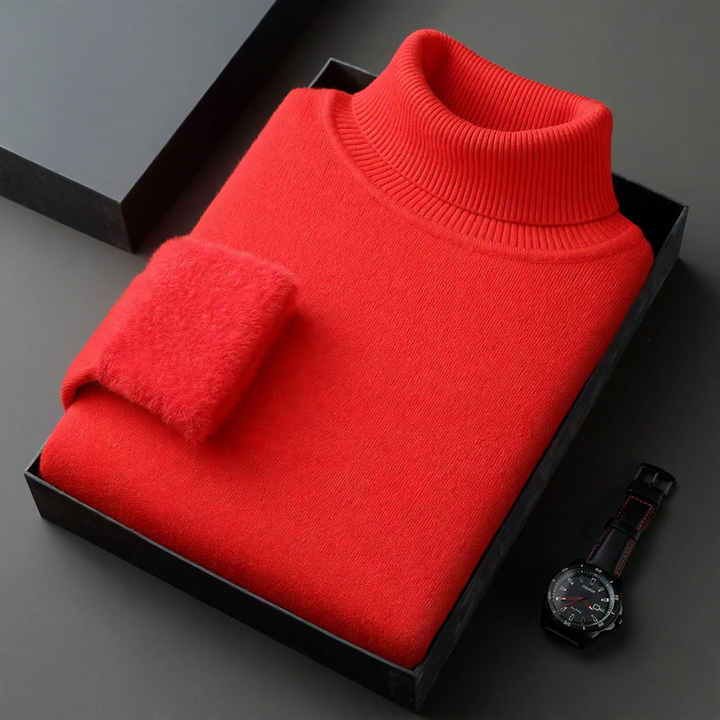 Men's knitted sweater with roll neck and wool blend