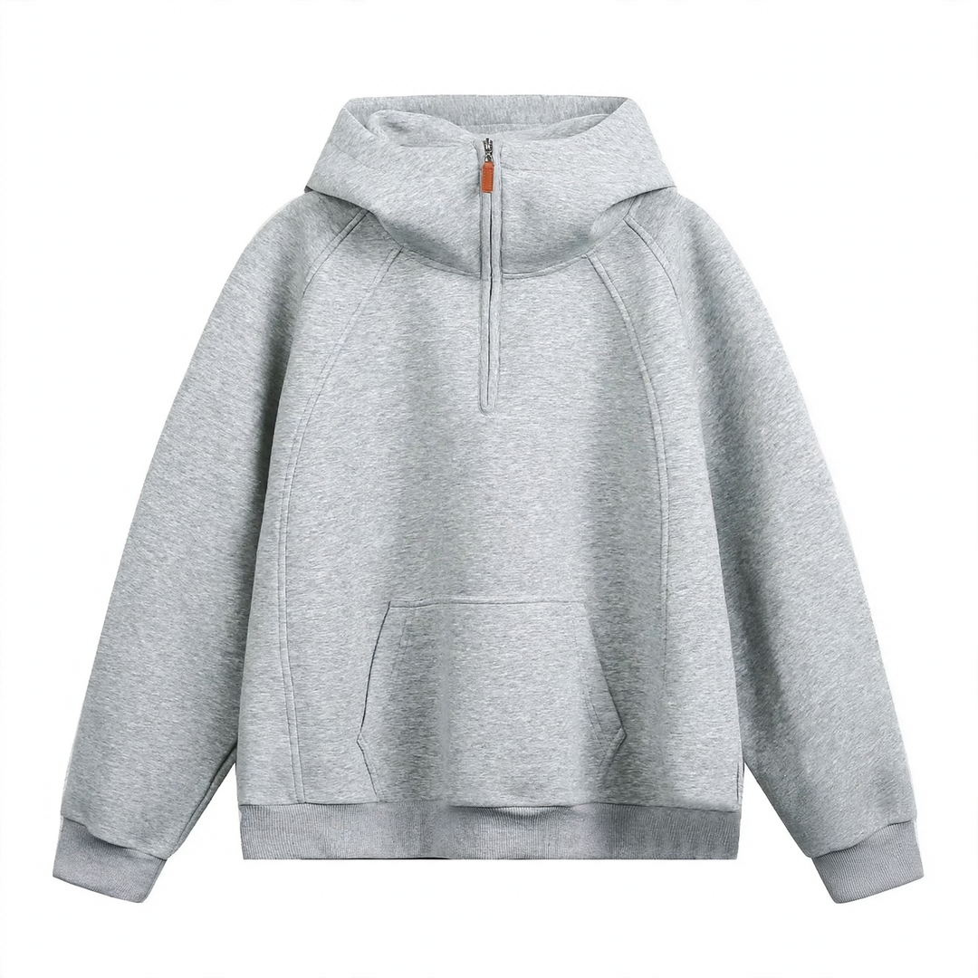 Unisex hoodie with zipper and stand-up collar