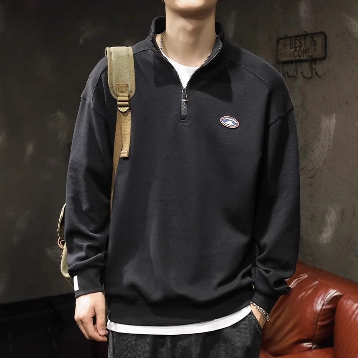 Men's sweatshirt with half zipper and stand-up collar