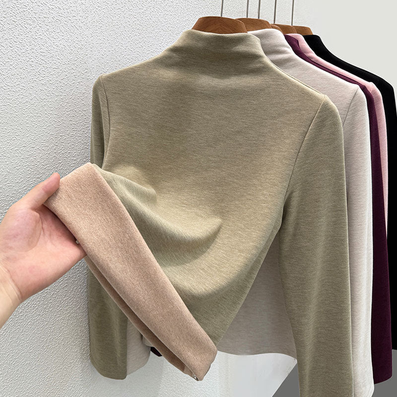 Wool blend turtleneck sweater with thermal lining