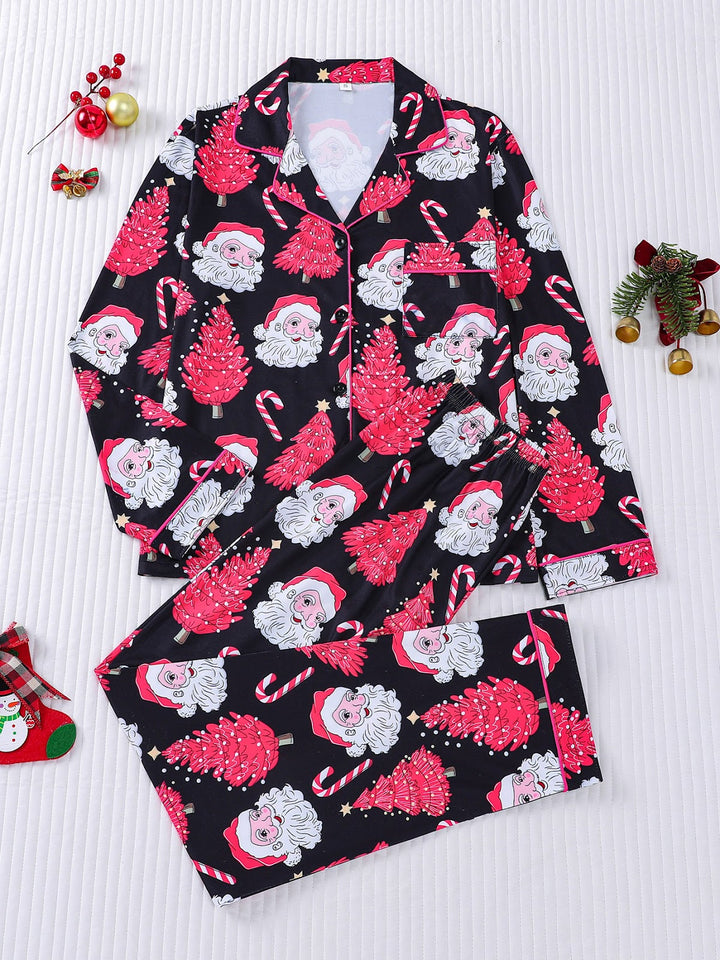 Women's Pajama Set, Long Sleeve, Christmas Motif, Notched Collar