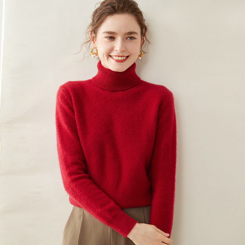 Women's cashmere sweater, high-neck, two-ply, knitted