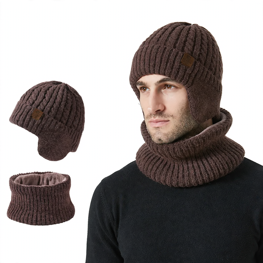 Unisex Knit Beanie and Scarf Set, warm, with ear protection