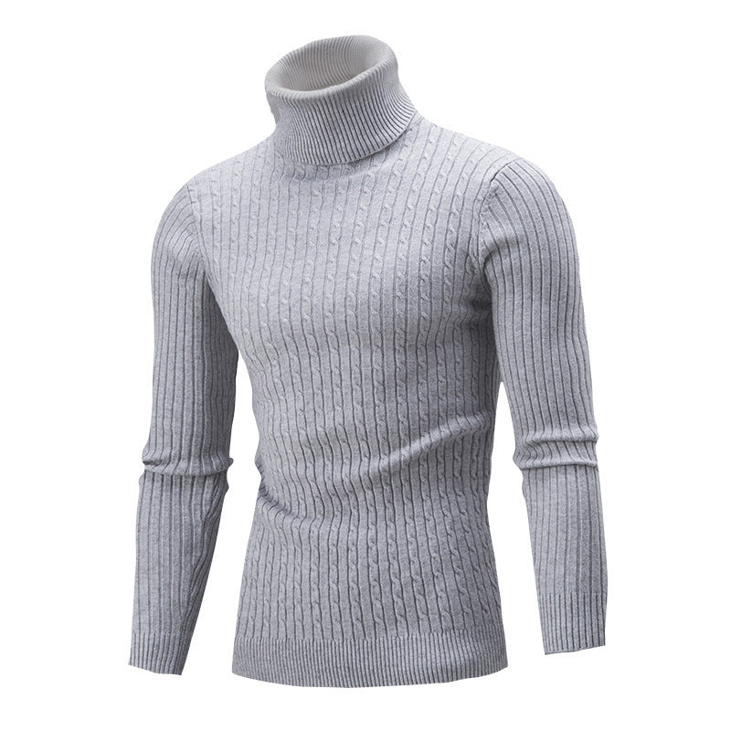 Men's knitted sweater with roll neck and cable pattern