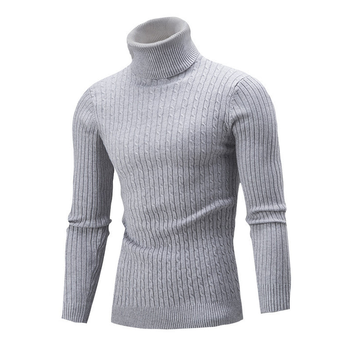 Men's knitted sweater with roll neck and cable pattern