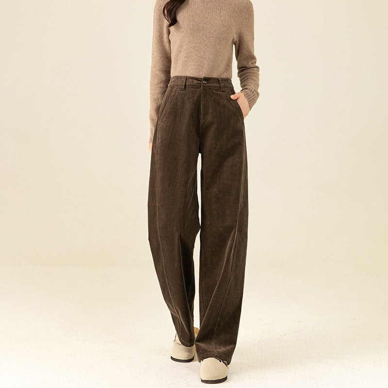 Ladies' corduroy pants with high waistband and wide leg