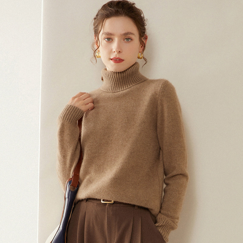 Women's cashmere sweater, high-neck, two-ply, knitted