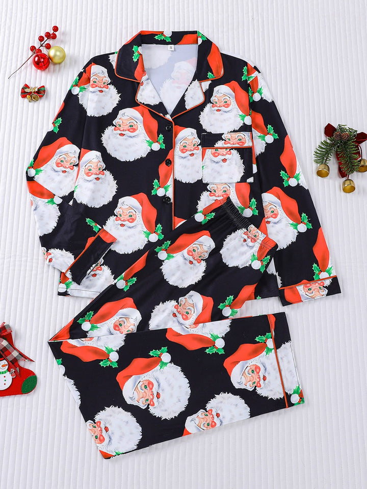 Women's Pajama Set, Long Sleeve, Christmas Motif, Notched Collar
