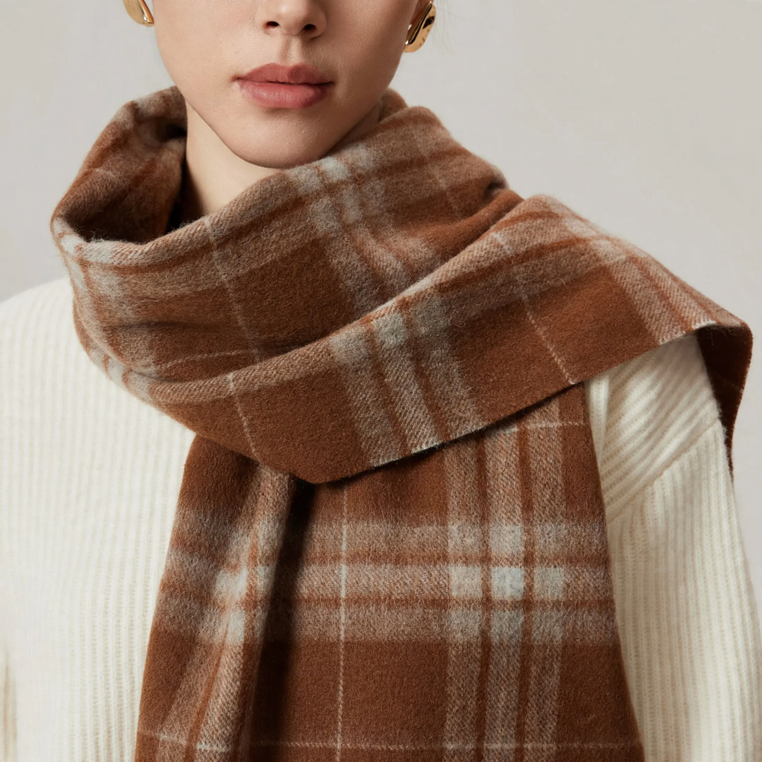 Wool scarf with check pattern, 180x30 cm
