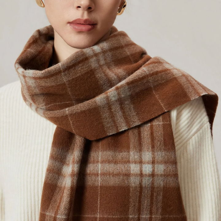 Wool scarf with check pattern, 180x30 cm
