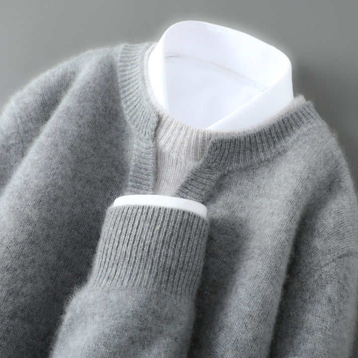 Men's wool pullover, round neck, thick knitted