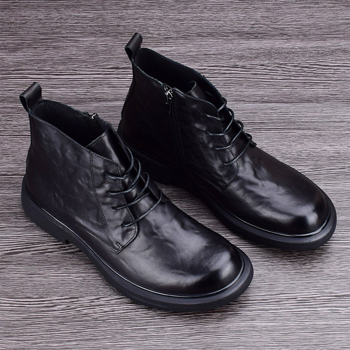 Padded men's leather boots for winter