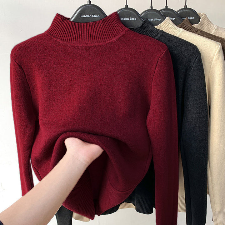 Women's pullover with stand-up collar and fleece lining