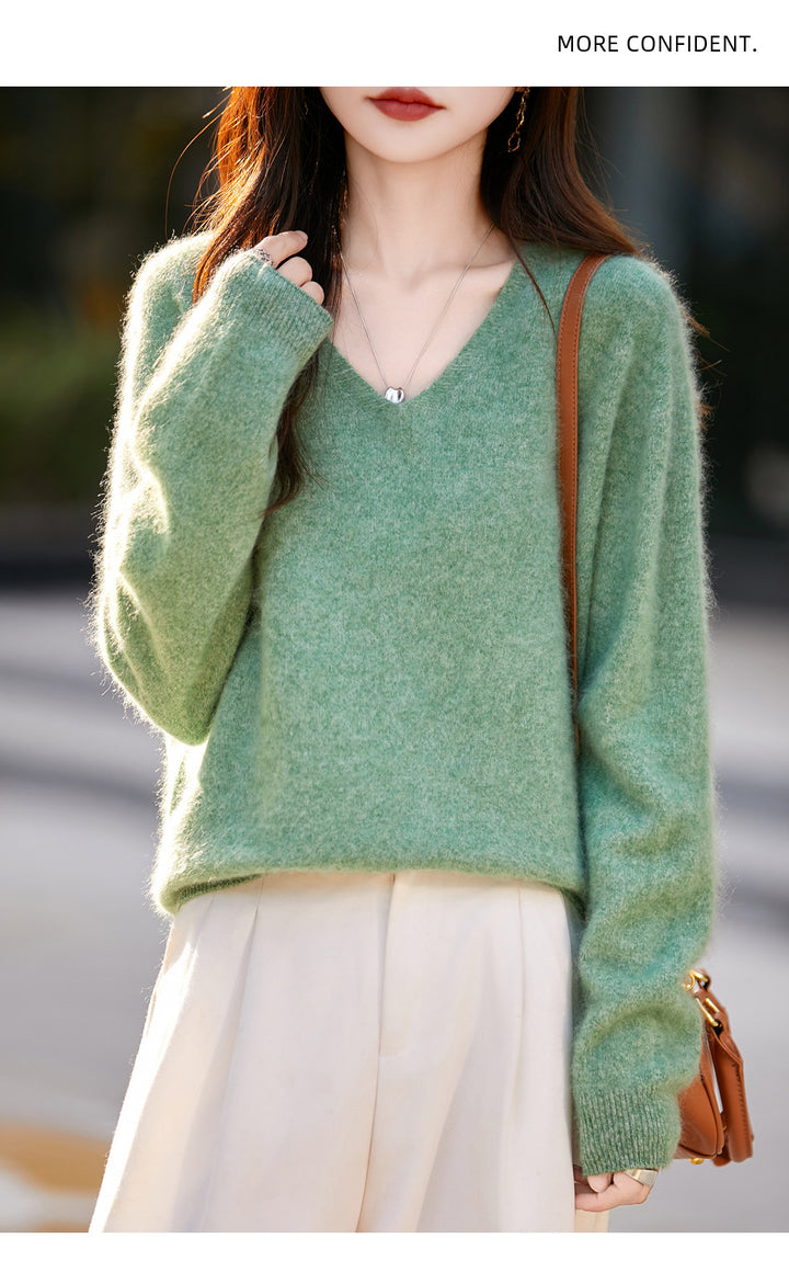 Women V-neck Pullover, soft, brushed, knit