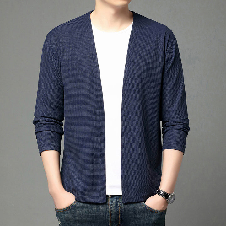 Men's cardigan, solid color, lightweight, for spring and autumn