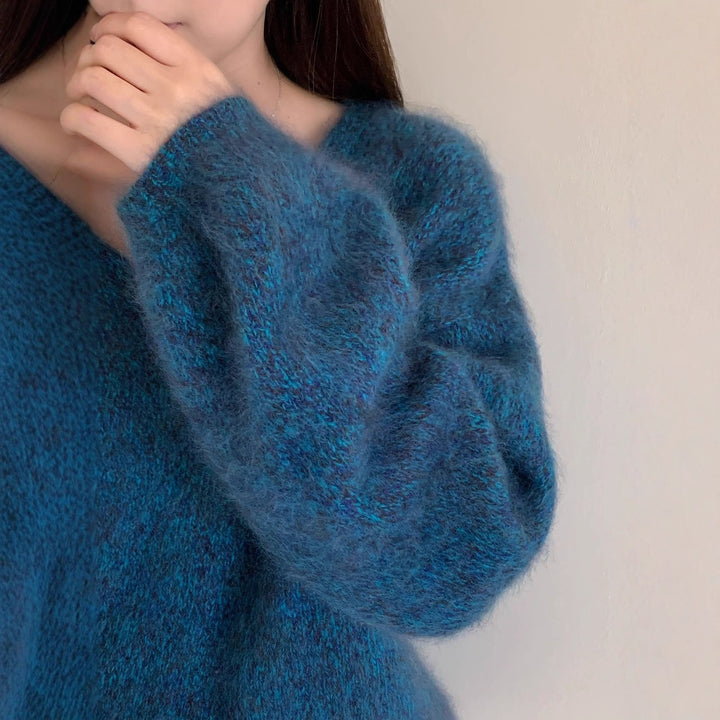 Ladies V-neck Sweater, Wool-Cashmere, Brushed