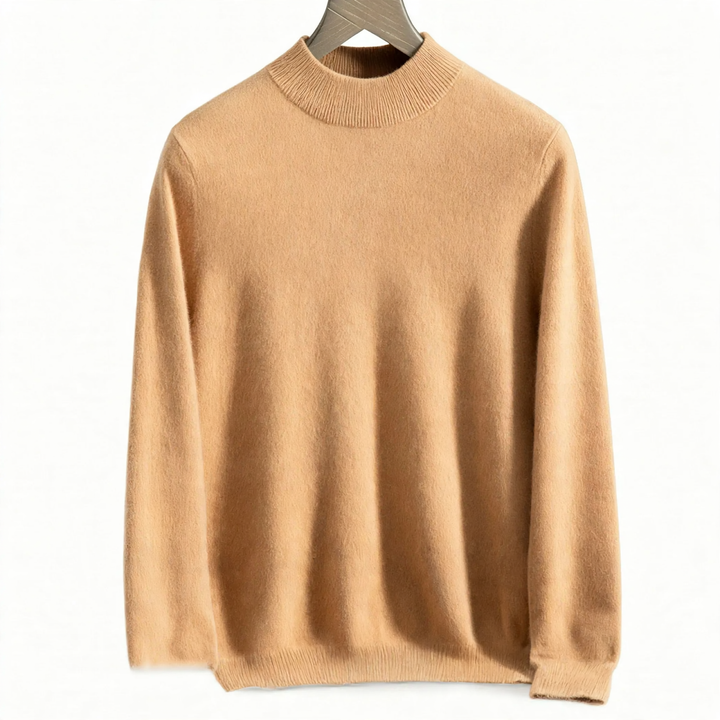 Men's wool pullover with stand-up collar, loose and warm