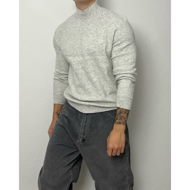 Men's knitted pullover, stand-up collar, form-fitting