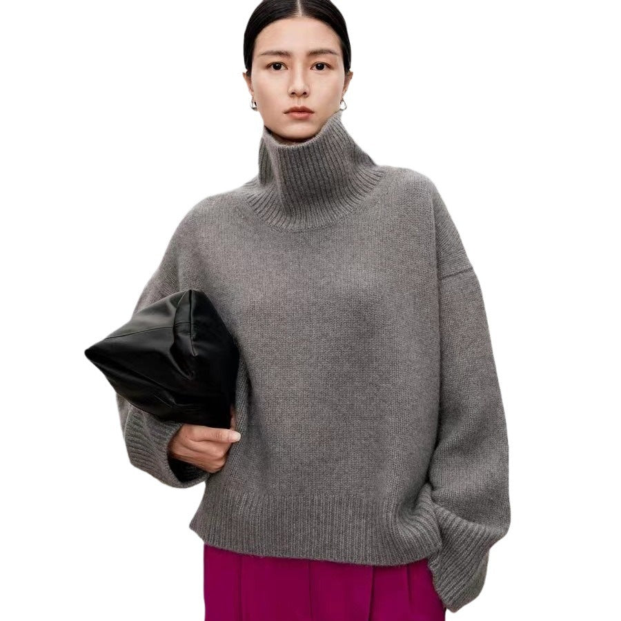 Ladies' wool sweater, high collar, loose fit, winter