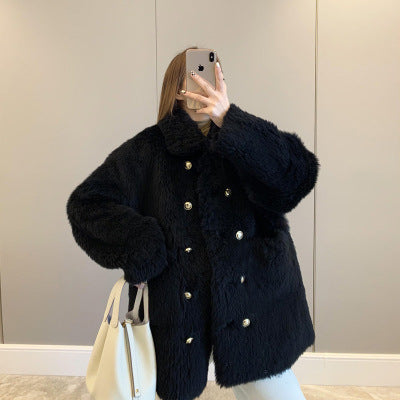 Sheepskin imitation coat, knee-length, women's