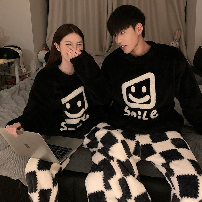 Padded flannel house suit for couples, antistatic