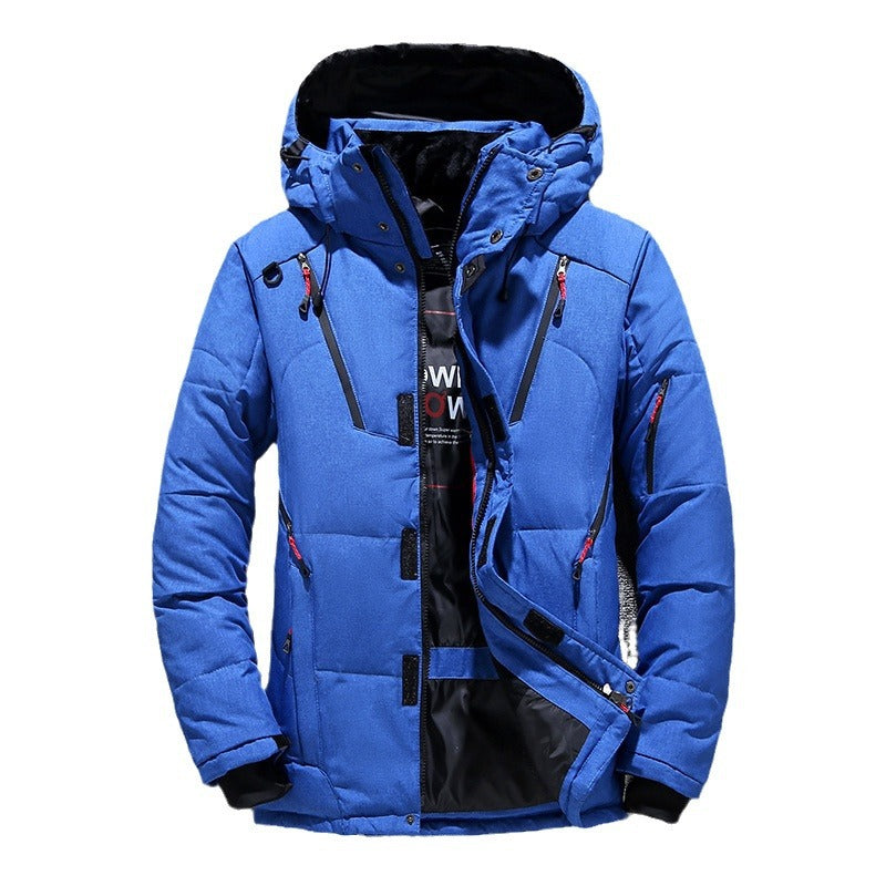 Padded men's down jacket with many pockets