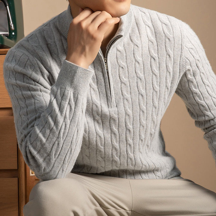 Men's cashmere pullover with zipper, thick