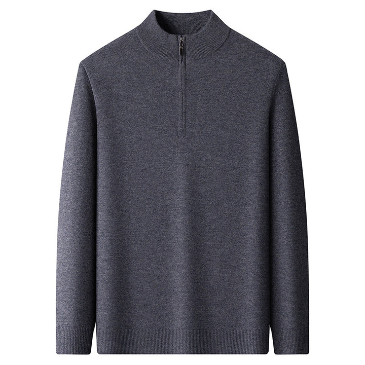 Men's wool pullover, 100% wool, zipper, stand-up collar