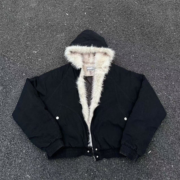 Men's winter jacket, short, with hood and fur collar