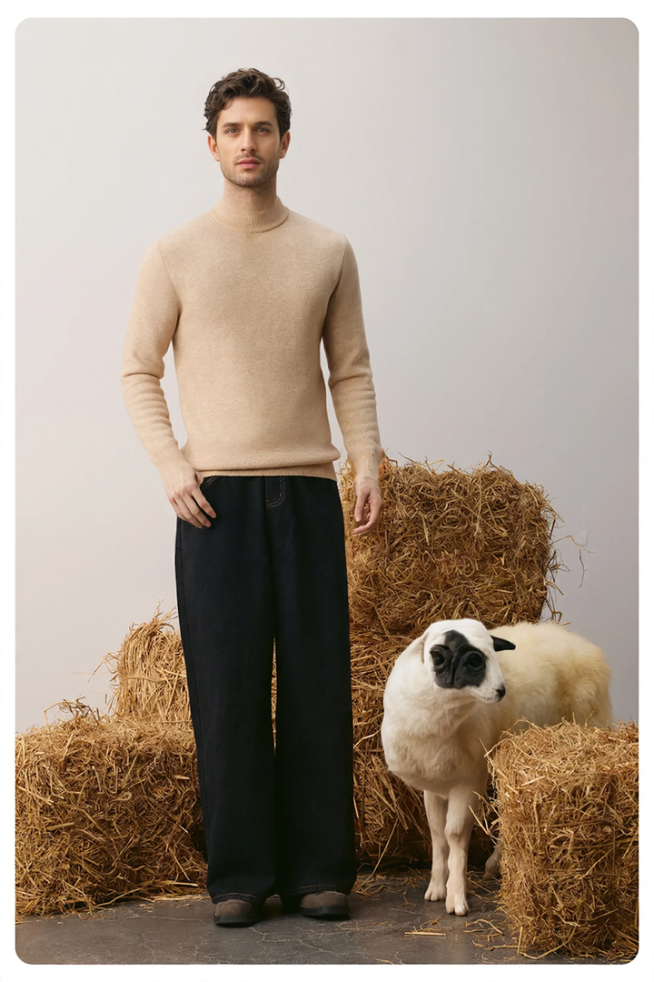 Men's knit sweater with inner lining, lined and warm