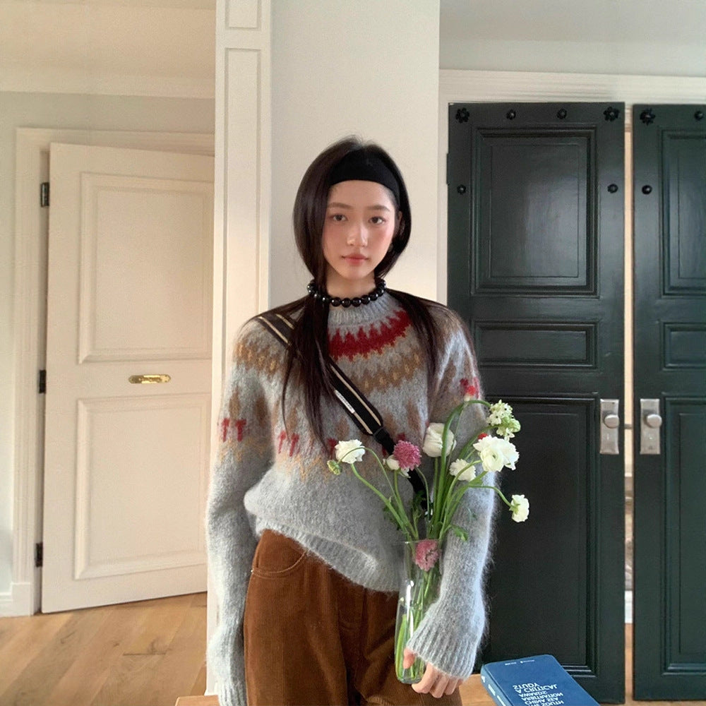 Mohair knit sweater with Fair Isle pattern