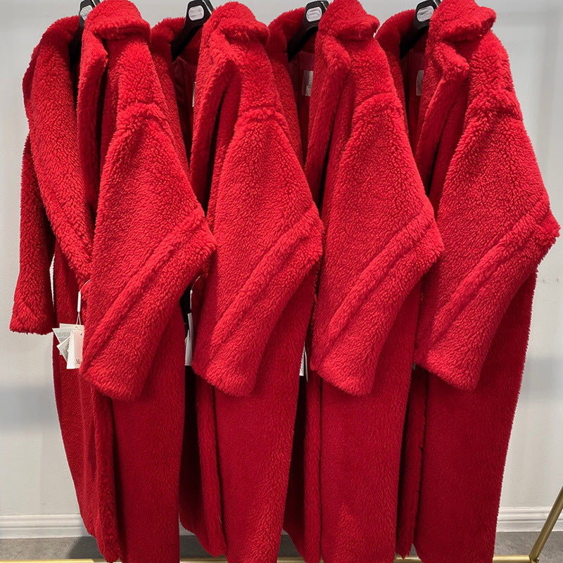 Long Teddy Coat with V-Neck