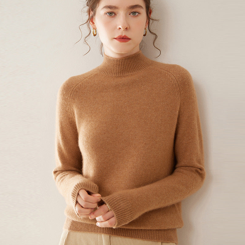 Women's cashmere sweater, stand-up collar, soft and figure-flattering