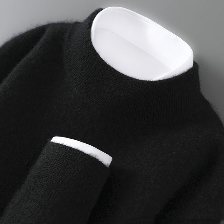 Men's wool sweater, half collar, knit, loose fit