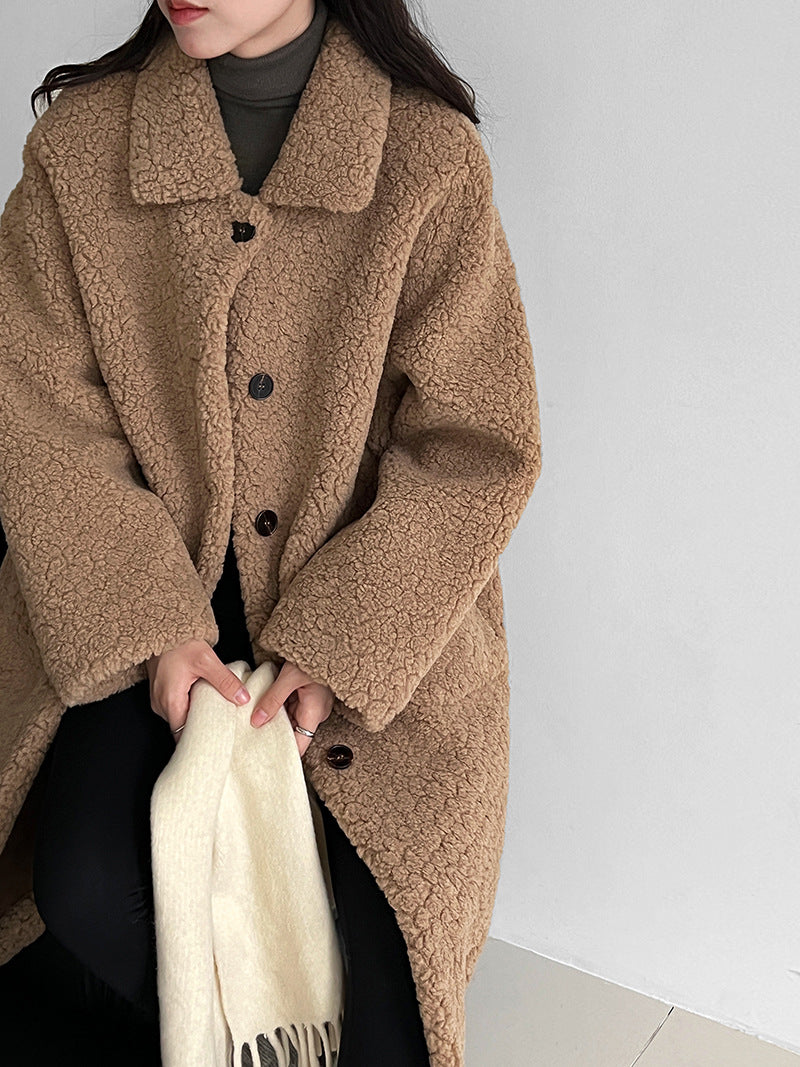 Long Women's Sheepskin Coat, Korean Style