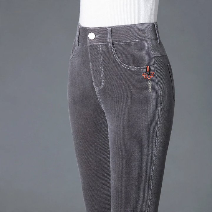 Cord pants, straight cut, high waist, lined