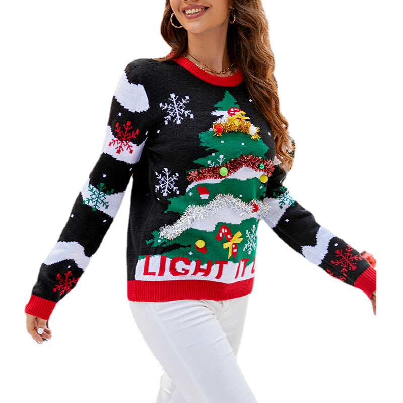 Christmas sweater with tree jacquard pattern