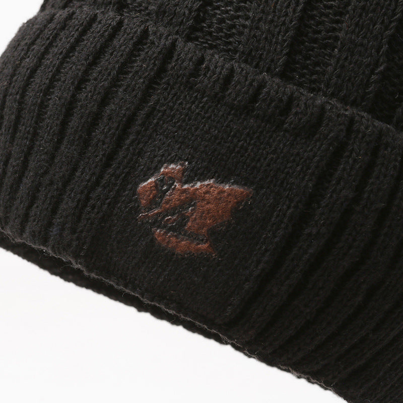 Knitted cap and neck protection set, lined, for men