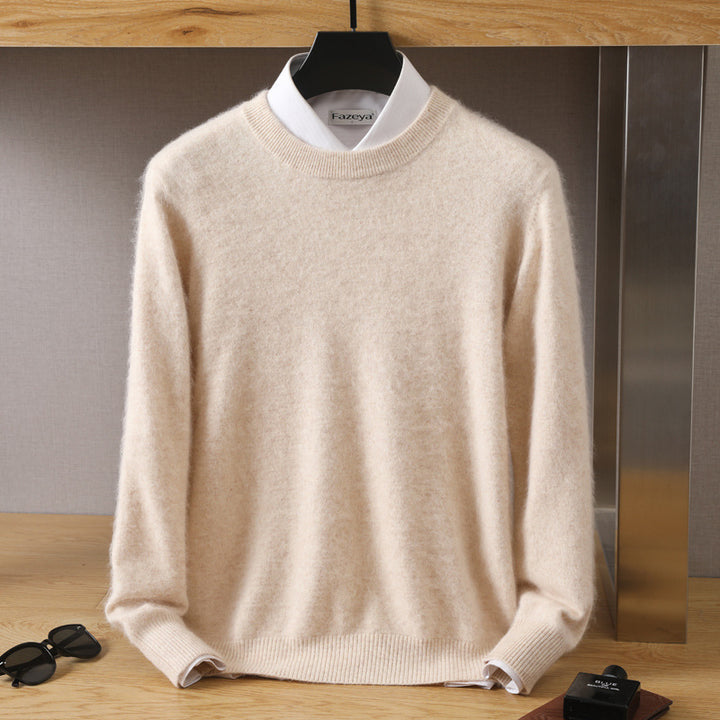 Men's wool pullover, round neck, loose fit