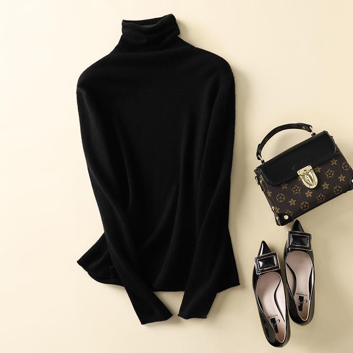 Women's wool sweater with stand-up collar made of 100% wool