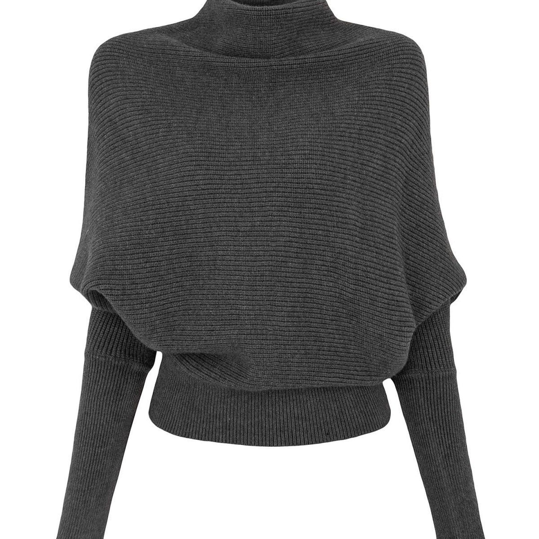 Women's knit sweater with turtleneck and bat sleeves