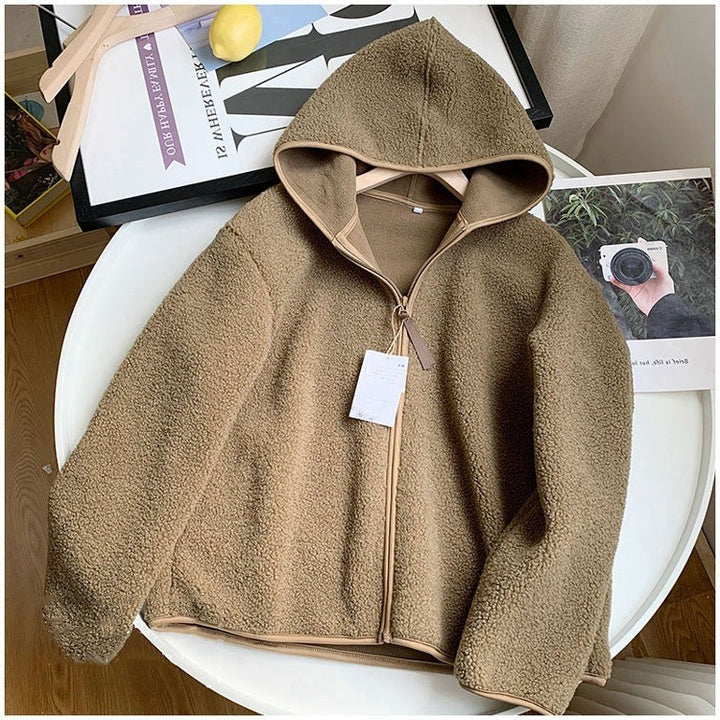 Relaxed fit fleece jacket with hood and zipper