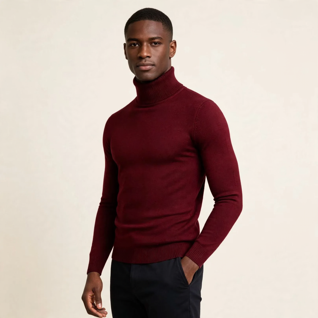 Men's turtleneck sweater, slim fit, elastic