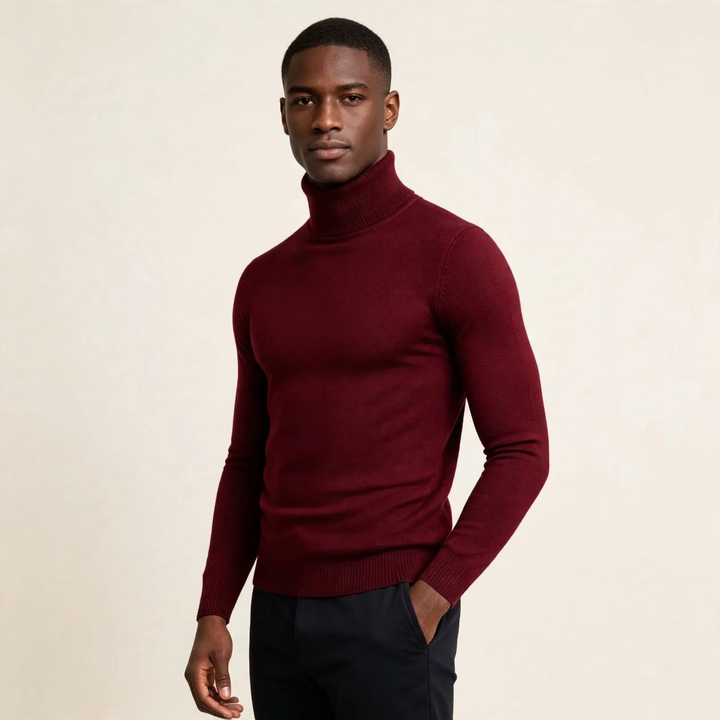 Men's turtleneck sweater, slim fit, elastic