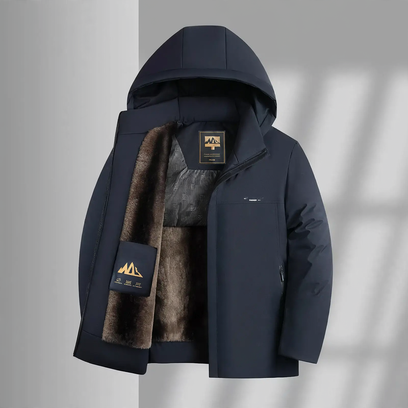 Padded men's winter jacket with removable collar