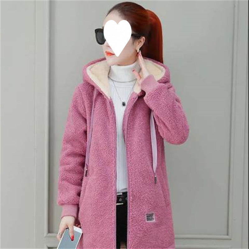 Padded women's hooded coat in lambskin look