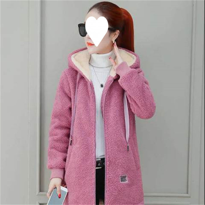 Padded women's hooded coat in lambskin look