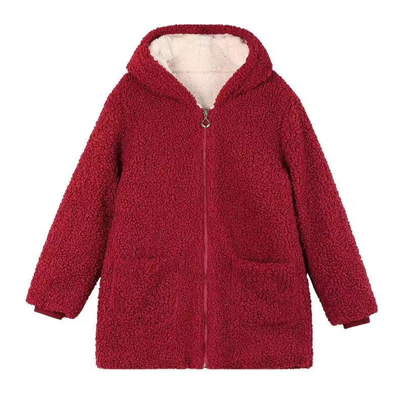 Locker Cardigan-Coat with teddy fleece, medium length