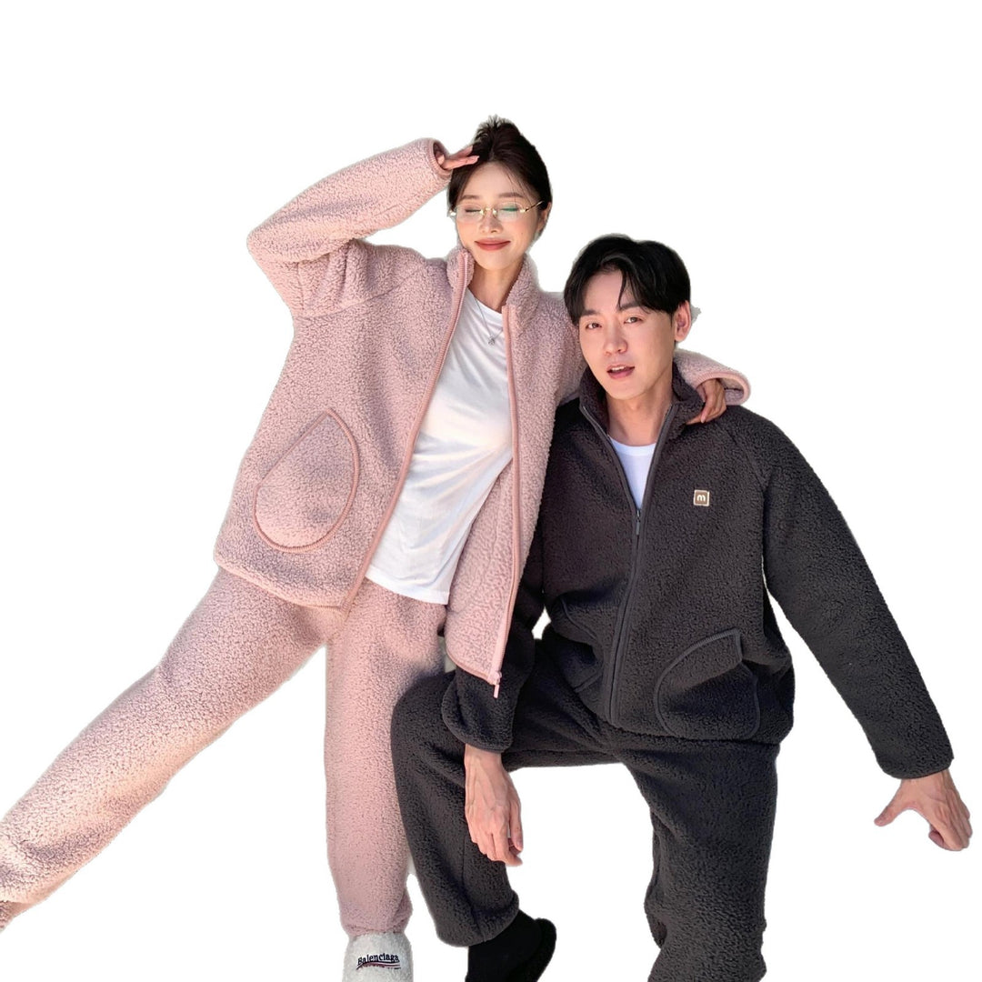 Lamb fleece imitation loungewear with zipper, unisex