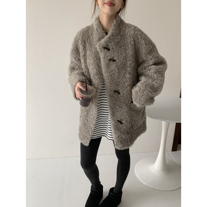 Sheepskin coat with toggle buttons, mid-length